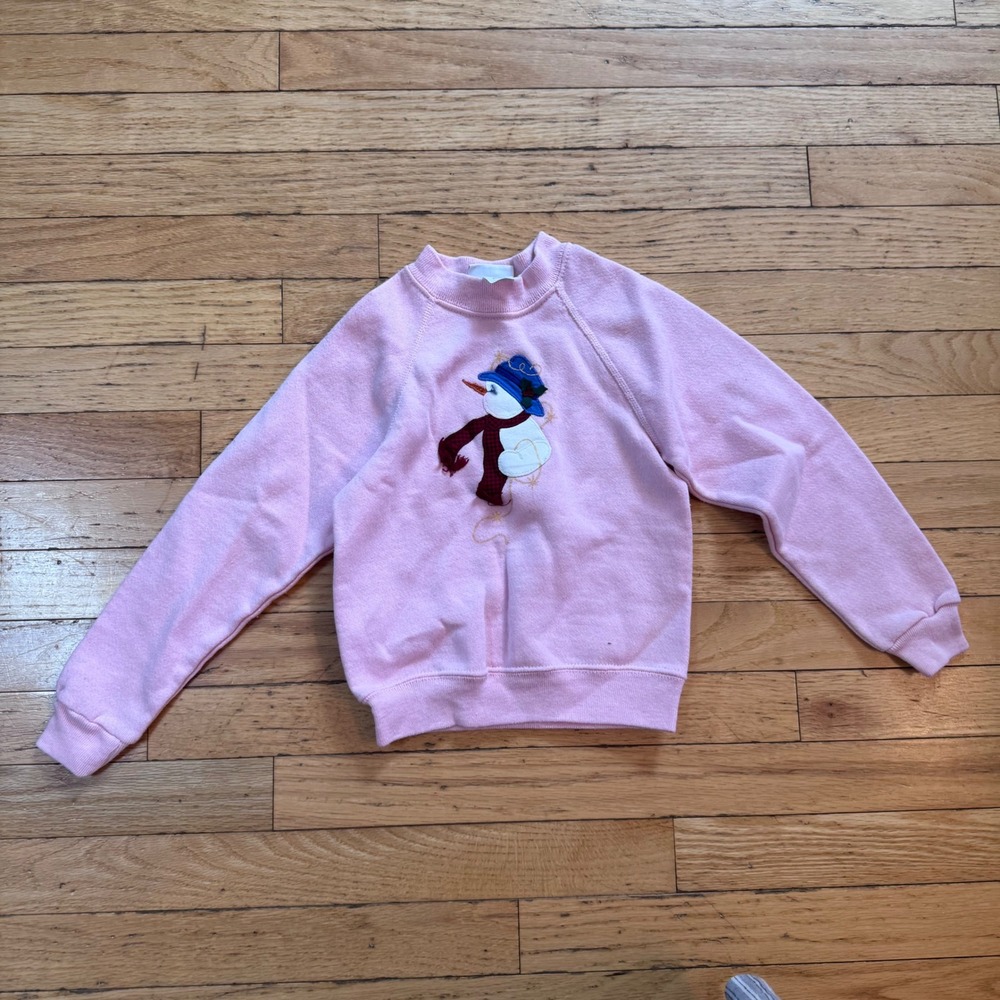 Vintage Lee Sturdy Sweats Girls Pink Snowman Crewneck Sweatshirt USA Made L